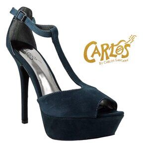 Carlos Santana Sardina Black Suede Platform Strap Stiletto High Heels Size 7.5